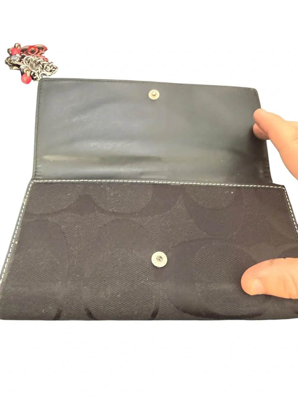 Coach Dark Brown Signature Continental Wallet with Leather Trim